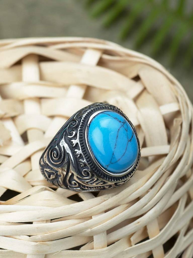 Stainless Steel And Turquoise Ring For Men (Blue) : PX9R31T-11