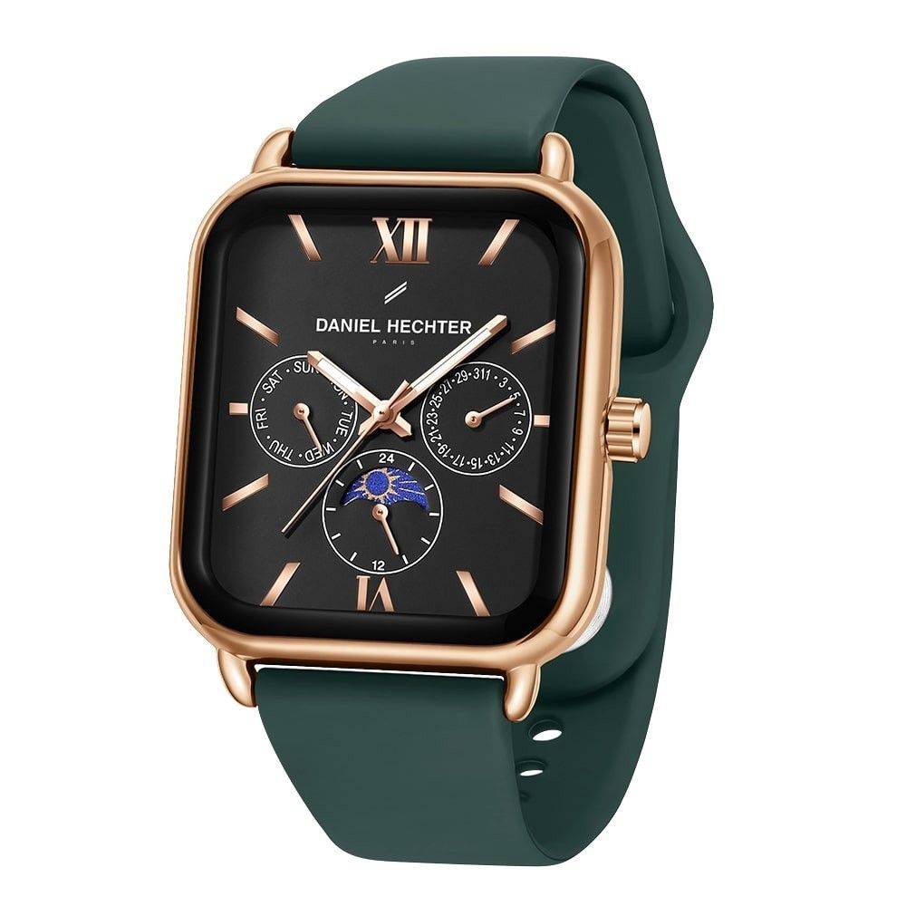 Daniel Hechter Paris Montmartre Unisex Multifunction Square Watch Â Black Dial With Day-Date & 24-Hour Subdial : DHU-1001-02