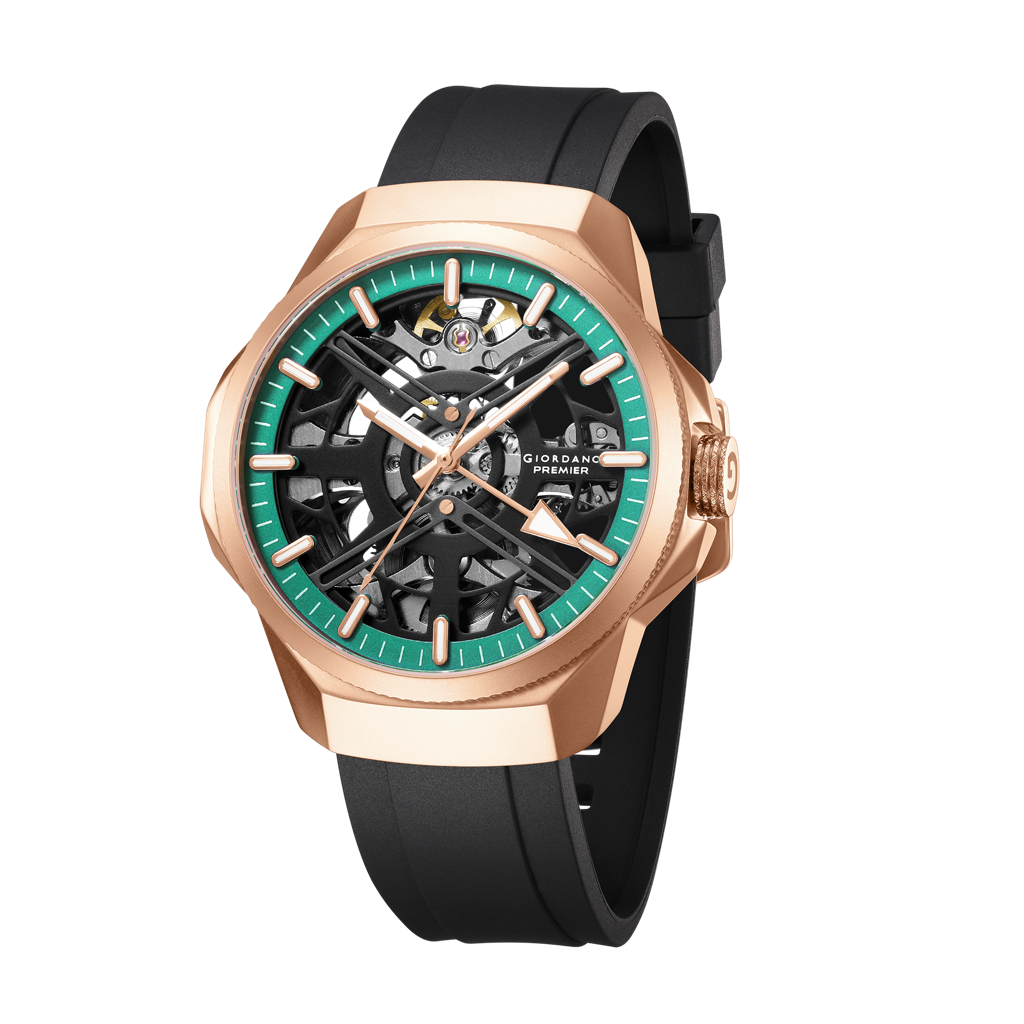 Premier Xapphire Collection Automatic Watch For Men With Round Skeleton Dial, Exposed-Gear Design, Luminous Hand : GZ-50232-04
