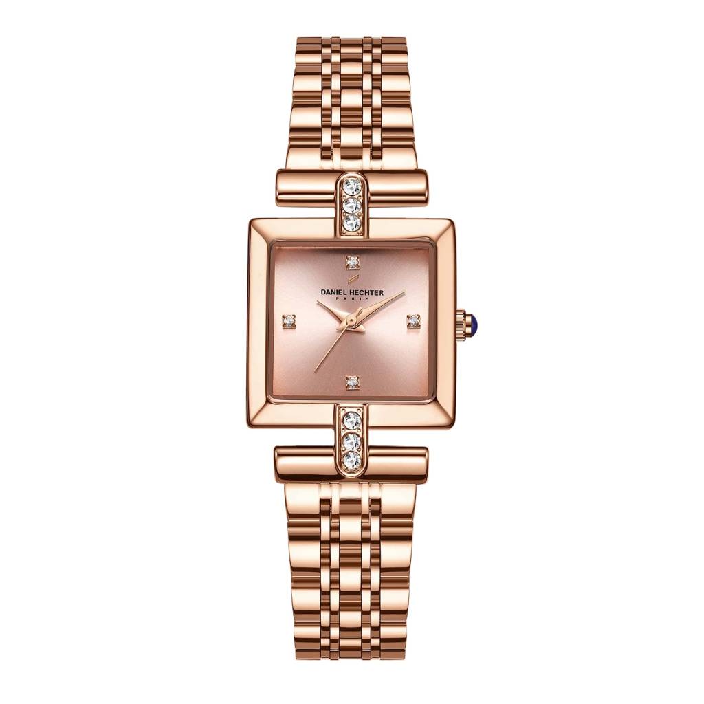 Daniel Hechter Paris Cambon Collection Luxury Watch For Women With Square Dial, Crystal Accents And Stainless Ste : DHW2008-33