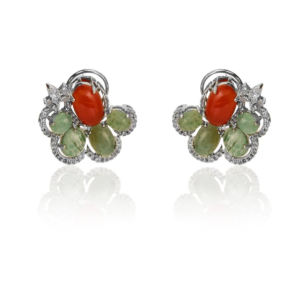 Red Onyx And Light Green Aventurine Earrings : IE933B