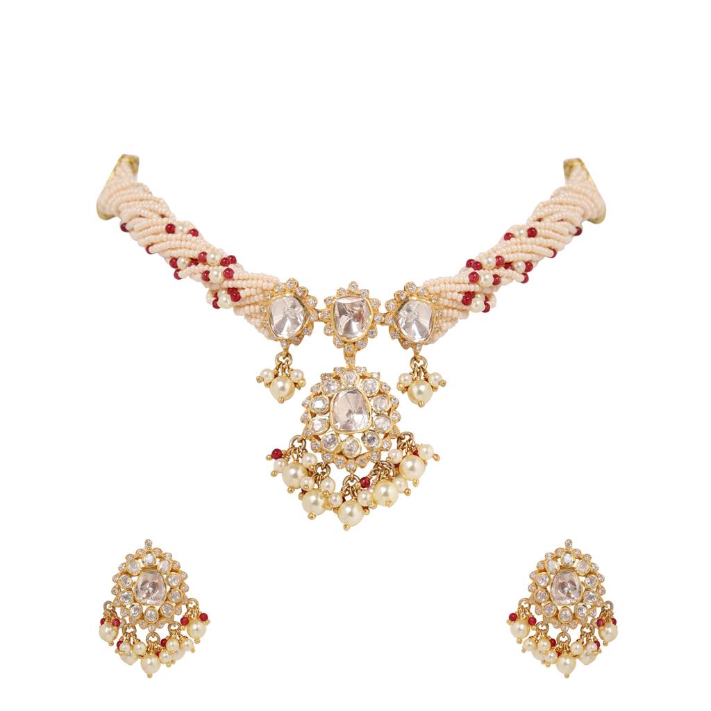 Moissanite Polki Necklace Set 11 : PJ136