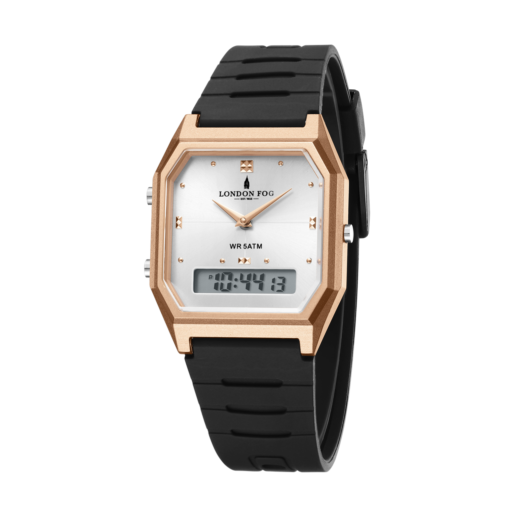 Analog-Digital Quartz Watch For Men With Square Dial, Crystal-Accent Hour Markers, Digital Time Display And Sili : LFM10014-02