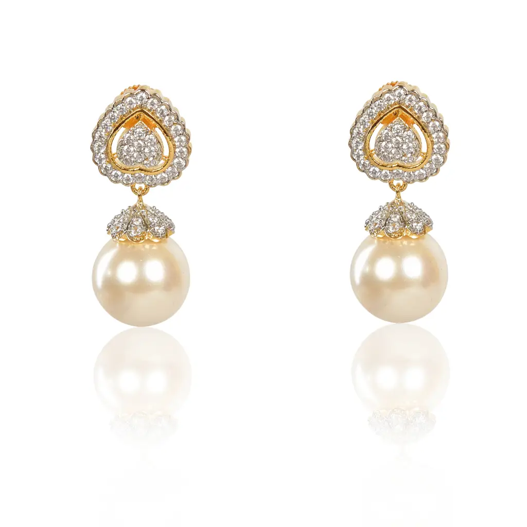 Heart With Pearl Drop Earrings : IE900