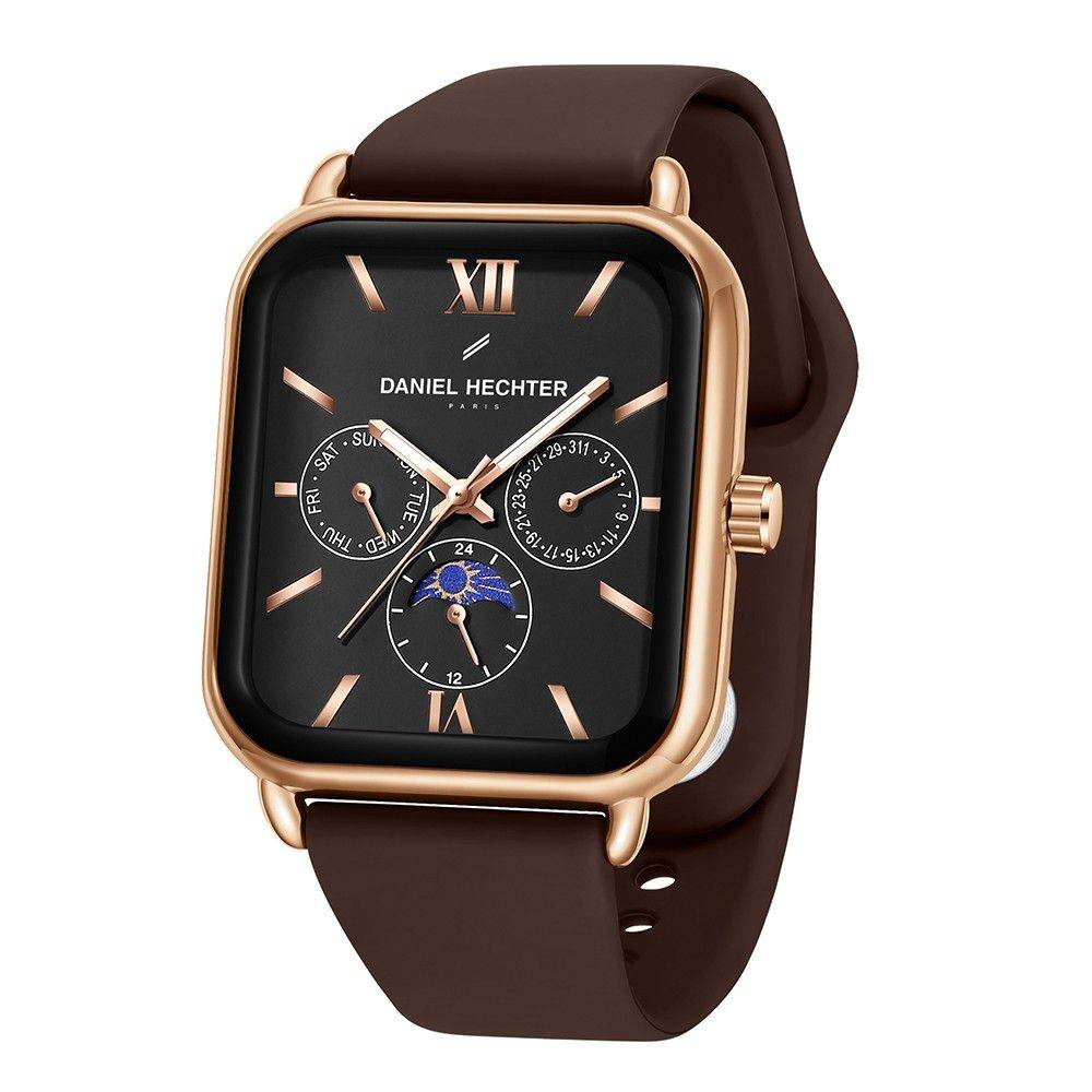 Daniel Hechter Paris Montmartre Unisex Multifunction Square Watch Â Black Dial With Day-Date & 24-Hour Subdial : DHU-1001-01