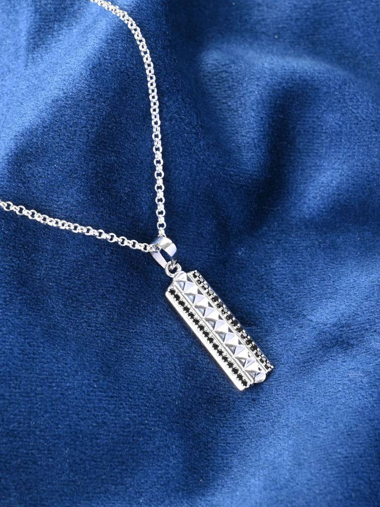 925 Silver Platinum Plated Swiss Zircon Pyramid Men Pendant Necklace With Chain Gift For Men & Boys : CSMNP31