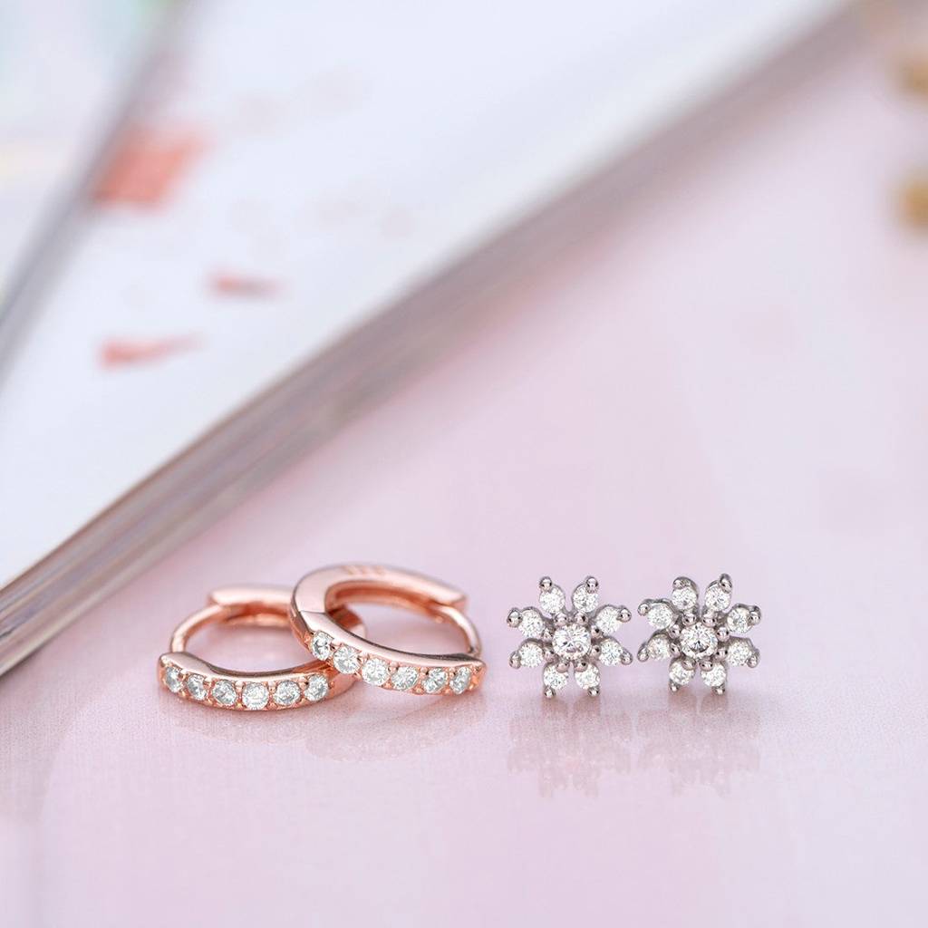 Floral Studs And Hoop 925 Sterling Silver Combo Earring : CEAR-10029