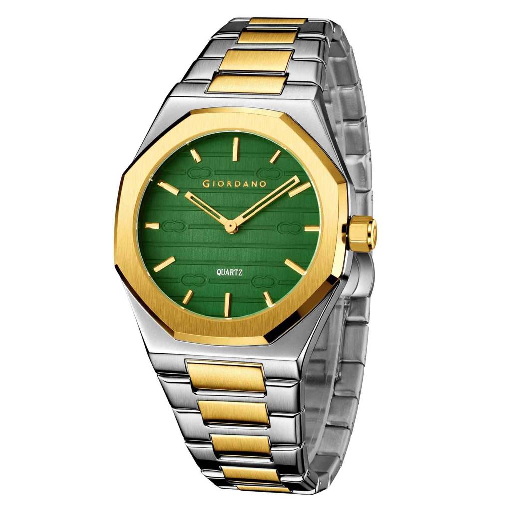 Giordano Elegant Analog Watch For Men With Octagonal Textured Dial, Stainless Steel Strap, Luminous Markers, And : GZ-50178-22