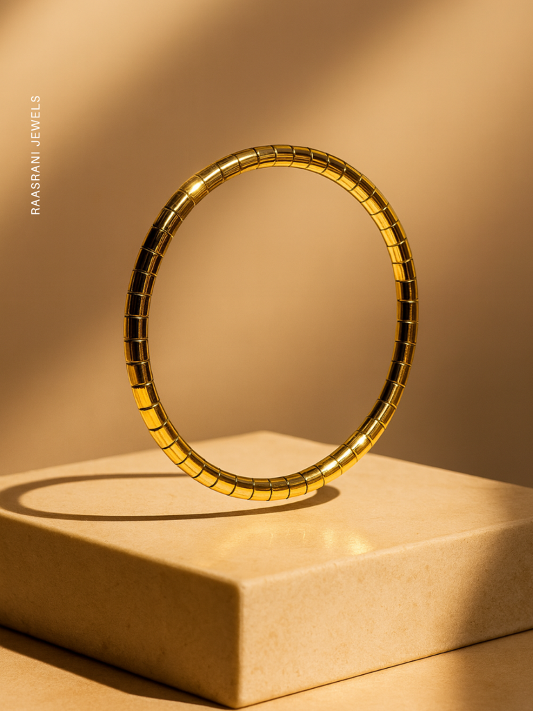 Gold Designer Striped Bracelet | 18K Gold Plated Anti-Tarnish Bangle : ATB624GDSB