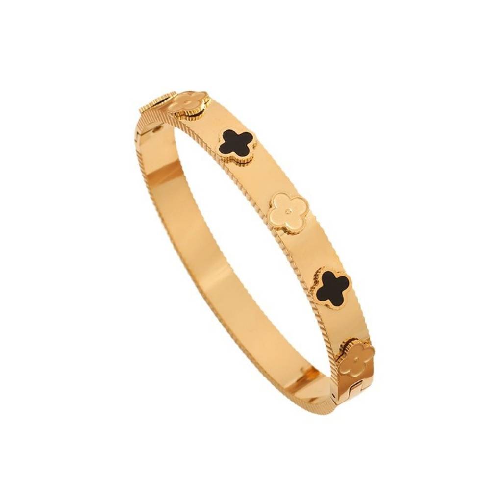 18K Gold Plated Waterproof Anti-Tarnish Clover Bangle Bracelet : ASJ0125B2310GB