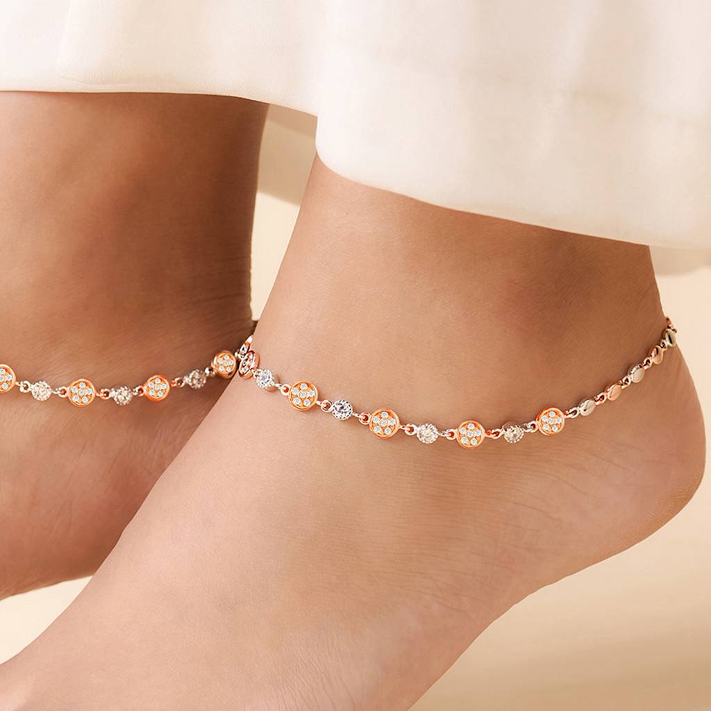 When Silver Met Rose Dual Plated Anklet : ANK-60434-PAIR-RRG