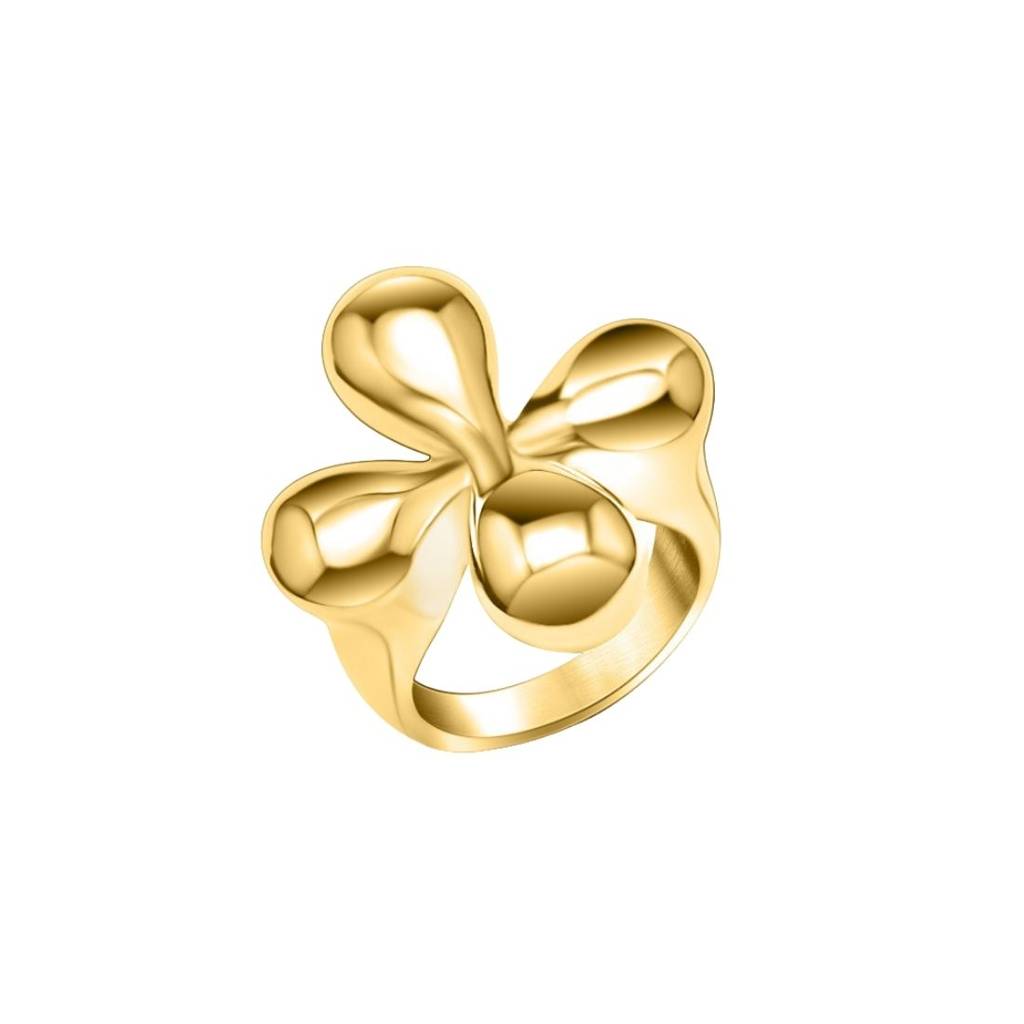 18K Gold Plated Waterproof Antitarnish Titanium Steel Floral Statement Ring : AFT0924R068G6