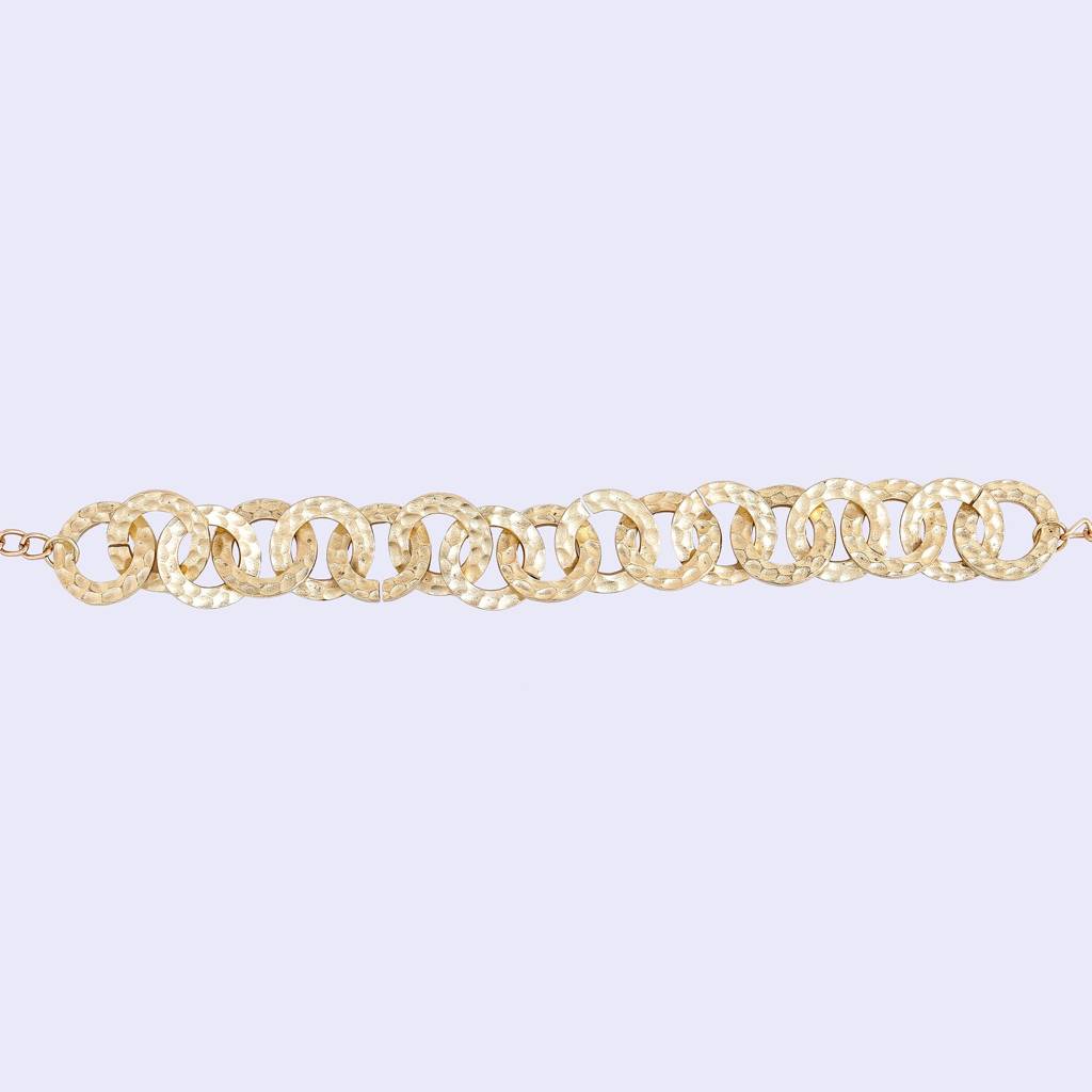 Estele Gold Tone Entangled Circular Design Interlinked Adjustable Beaten Gold Bracelet For Women : 102195-IGBR