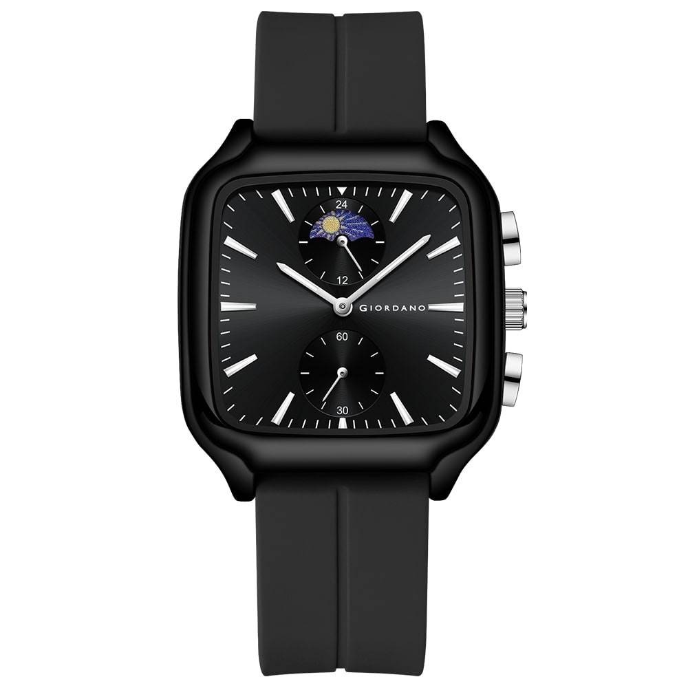 Giordano Premium Square Case Watch For Men | Moon Phase/24-Hour Indicator, Silicone Strap : GZ-50166-01
