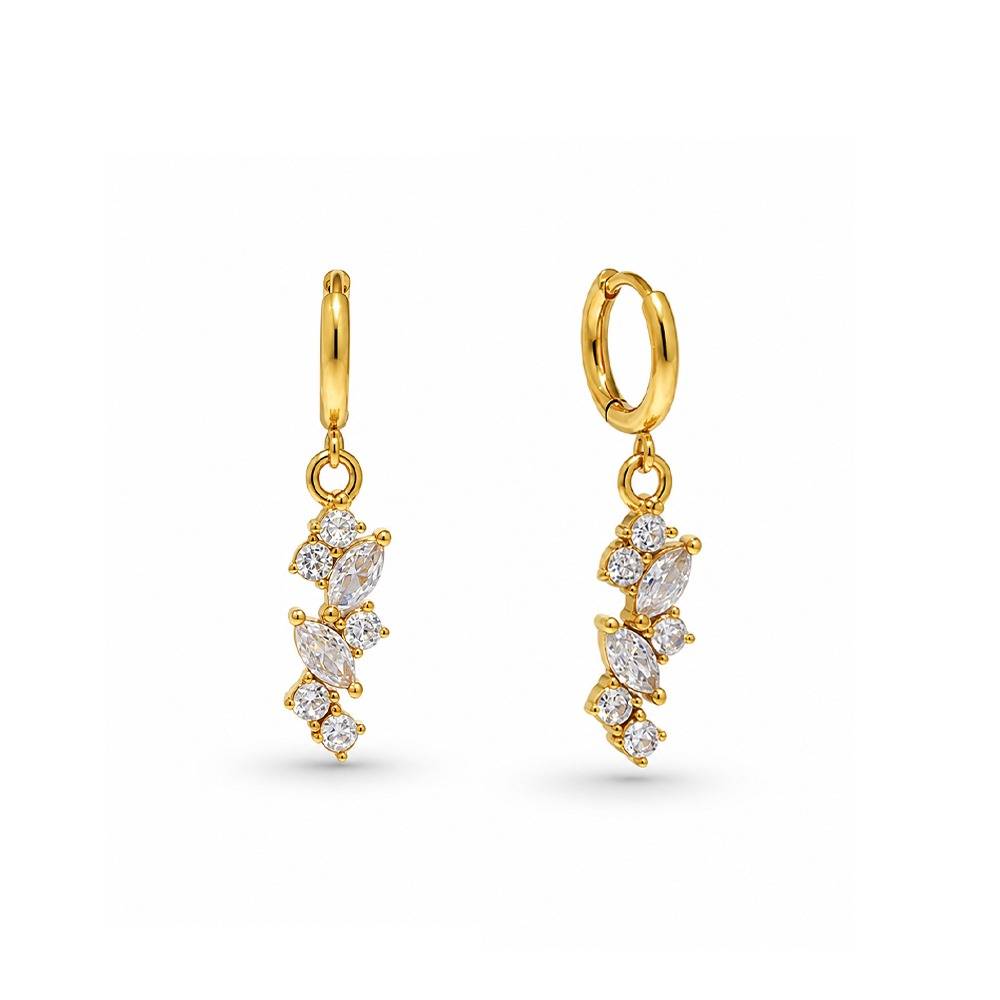 Women 18K Yellow Gold-Plated Cz Stone Cluster Huggie Drop Earrings : 101183