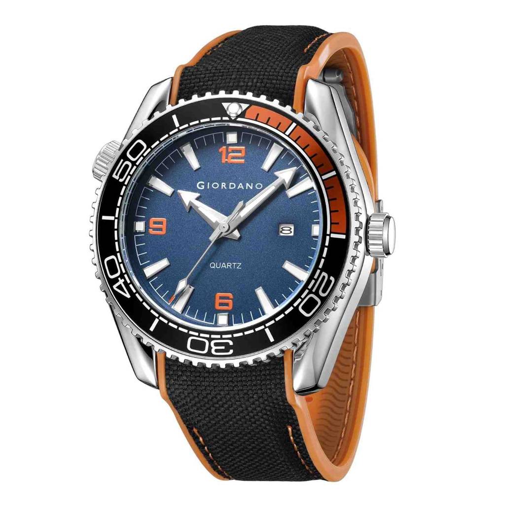 Giordano Analog Quartz Watch For Men – Round Dial With Rotating Bezel, Luminous Hour Markers, Silicone Strap, Da : GZ-50159-02