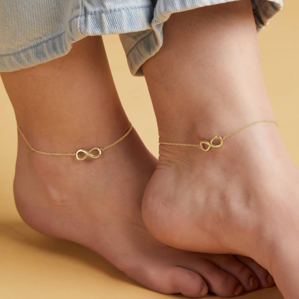 Golden Infinity Glow 925 Sterling Silver Gold-Plated Chain Anklet : ANK-60120-PAIR-G