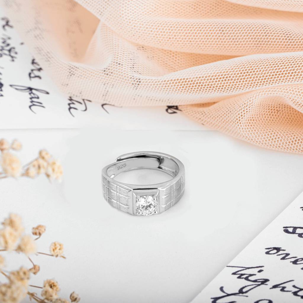 Solitaire 925 Sterling Silver Cz Ring For Him (Adjustable) : RNG-40074