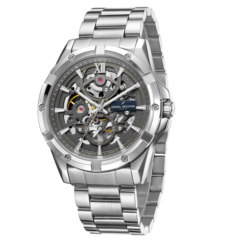 Paris Tech Collection Automatic Skeleton Wrist Watch For Men – Round Dial, Stainless Steel Strap, 21-Jewel Mechan : DHM1060-11