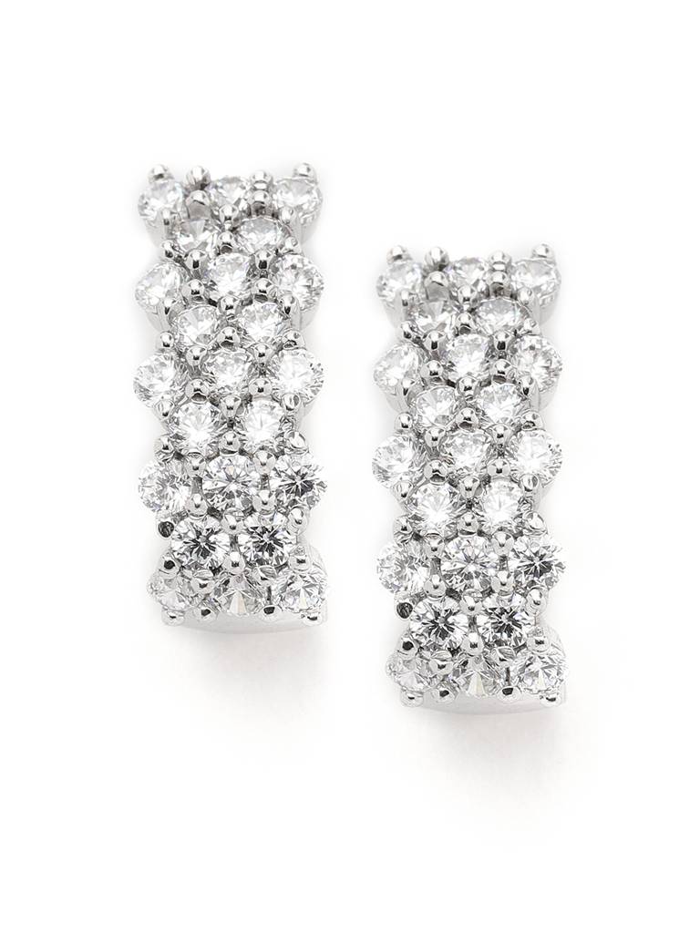 925 Sterling Silver Swiss Zirconia Hoop Amelie Earring With Screw Back Gift For Women And Girls : CSWZHDE19