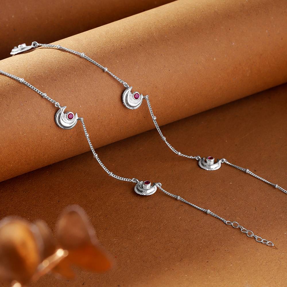Silver 92.5 Pink Stone Silver Anklet : U080SO07LA0321