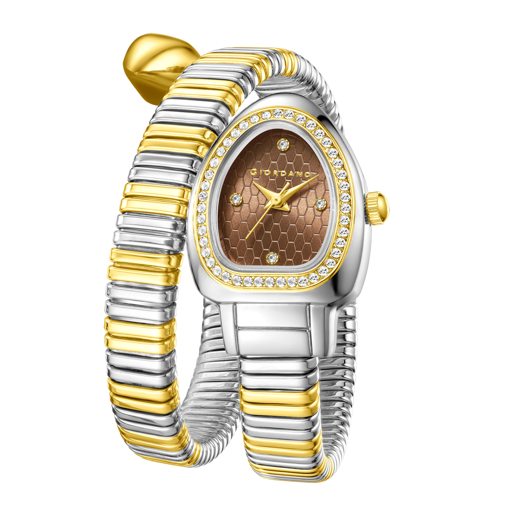 Serpentine Collection Analog Quartz Watch For Women Honeycomb-Textured Dial, Crystal Bezel & Markers, Snake-Styl : GZ-60188-55