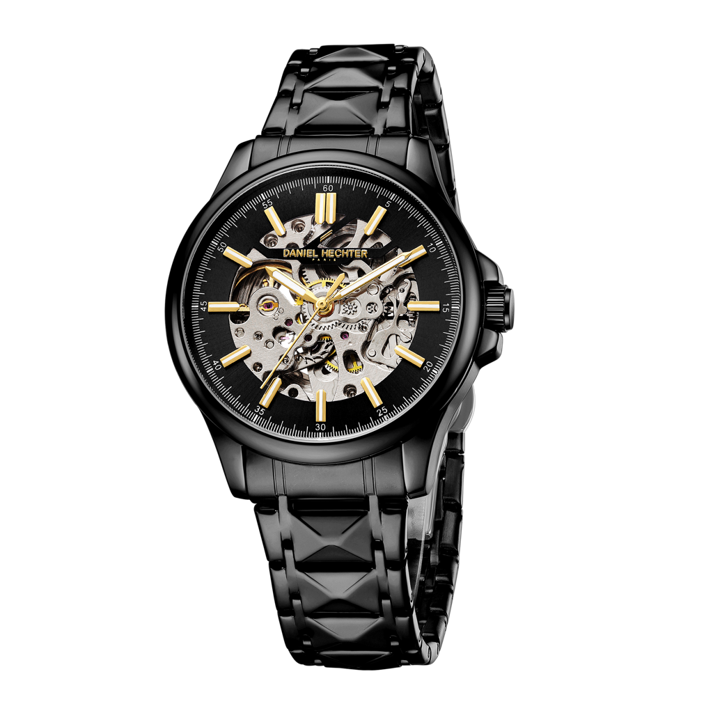 Paris Tech Collection Automatic Skeleton Wrist Watch For Men – Sunburst Dial, Stainless Steel Strap, Mechanical M : DHM1068-11