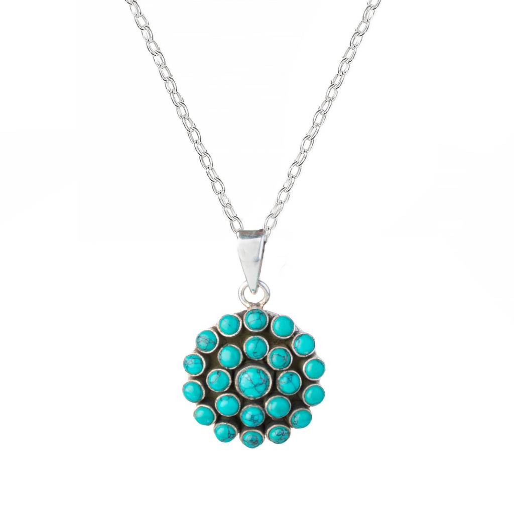 925 Sterling Silver Turquoise Pendant With 18 Inch Chain | Gemstone Pendant Necklace | Handmade Jewelry Gift : FU-0755