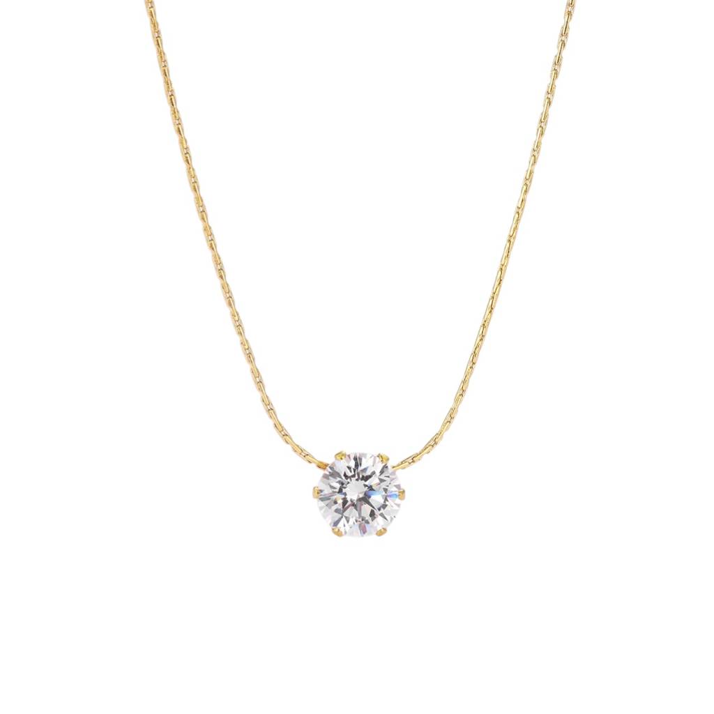 18K Plated Anti-Tarnish Dainty Single Zircon Thin Chain Necklace : ALL0725N544G