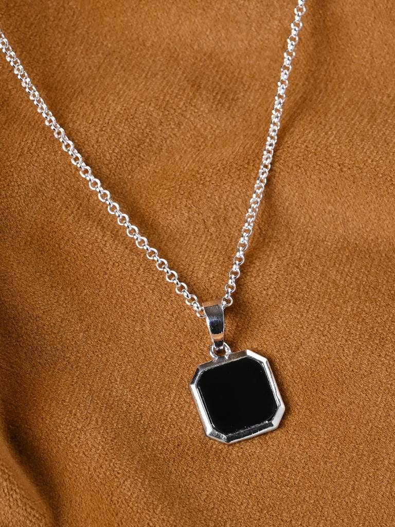 925 Silver Platinum Plated Swiss Zircon Black Onyx Men Pendant