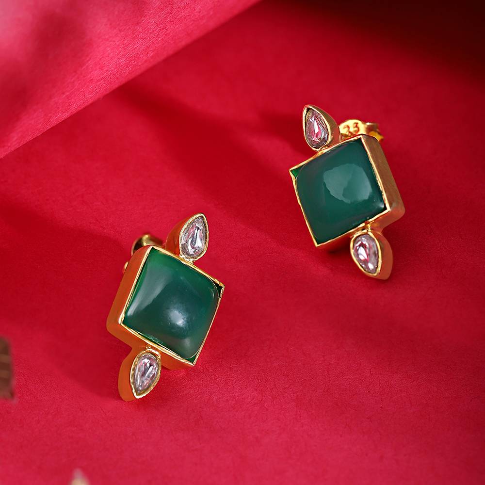92.5 Silver Serene Green Onyx Stud Earrings : 92.5 Silver Serene Green Onyx Stud Earrings : U100SO008MY024