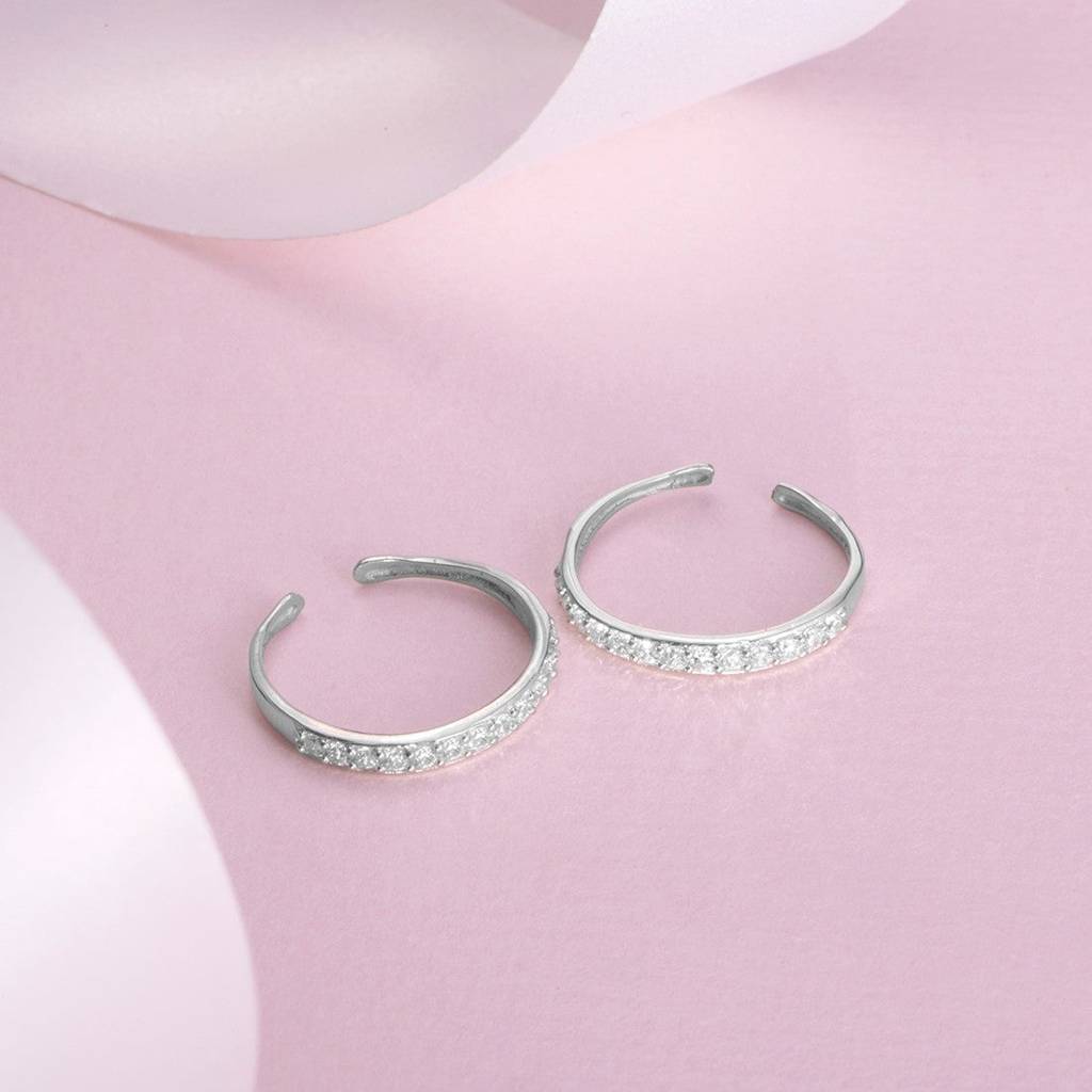 Cz Studded 925 Silver Toe Ring (Adjustable) : TOE-10042
