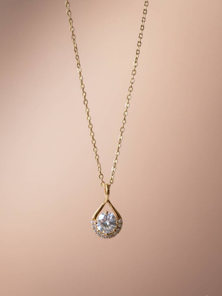 Anti-Tarnish White Solitaire Teardrop Pendant Chain | 18K Gold Cz : ATC647WSTPC