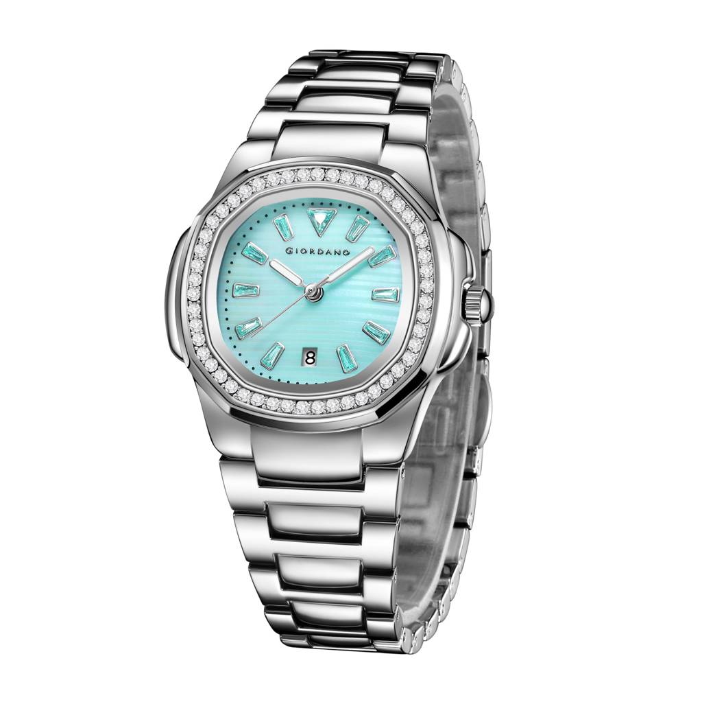 Giordano Luxury Watch For Women With Crystal Indices,Textured Dial, Stainless Steel Strap And Date Display : GZ-60116-11