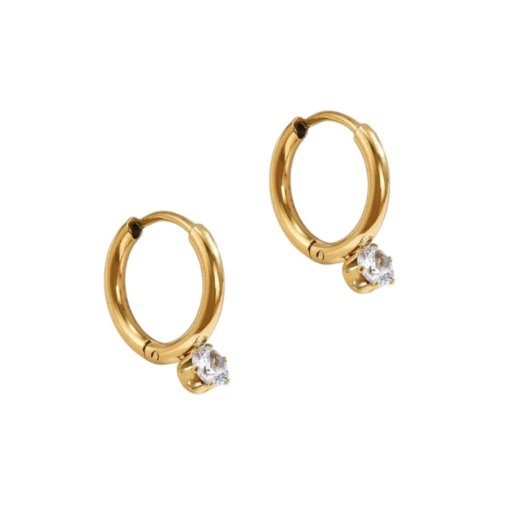 18K Gold Plated Waterproof Anti-Tarnish Zircon Drop Huggie  Hoop Earrings : AFC0125E096