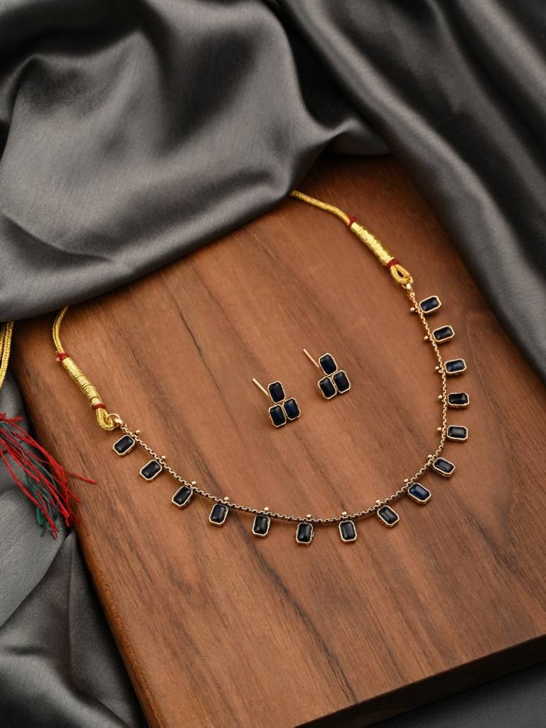 Gold Plated Delicate Necklace Set : S24MRNKS489BLU
