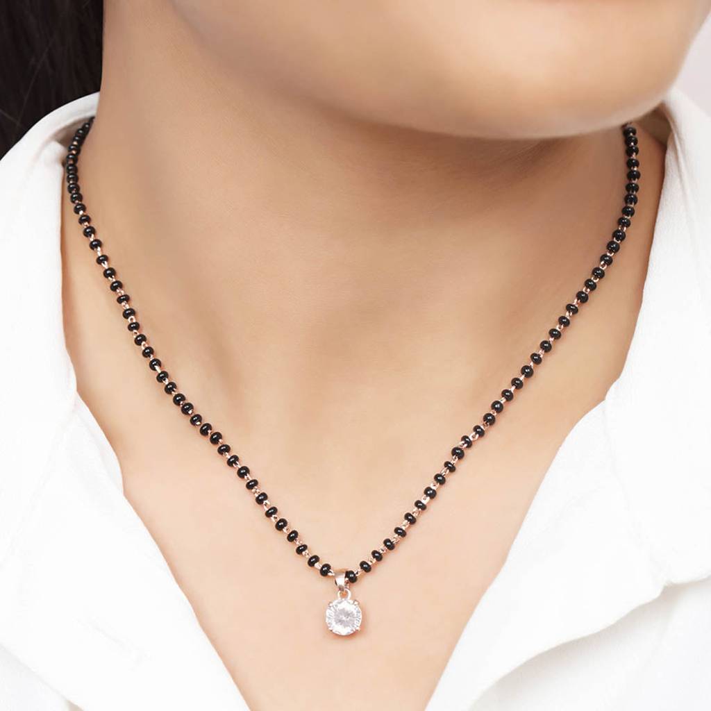 Solitaire Rose Gold Plated 925 Sterling Silver Mangalsutra : MGS-10091-C-RG