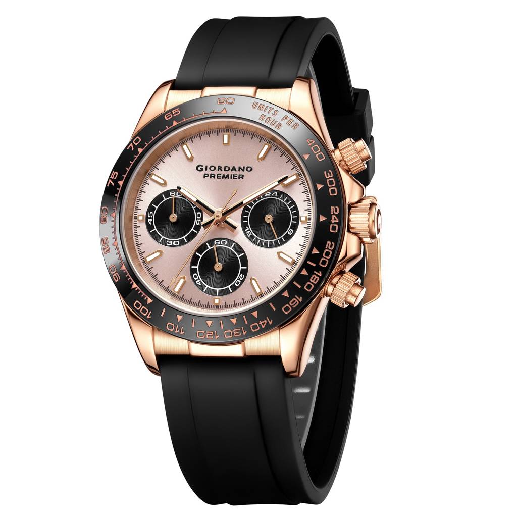 Premier Ember Collection Chronograph Analog Quartz Watch For Men With Round Sunray Dial, Three Sub-Dials, Baton  : GZ-50241-02