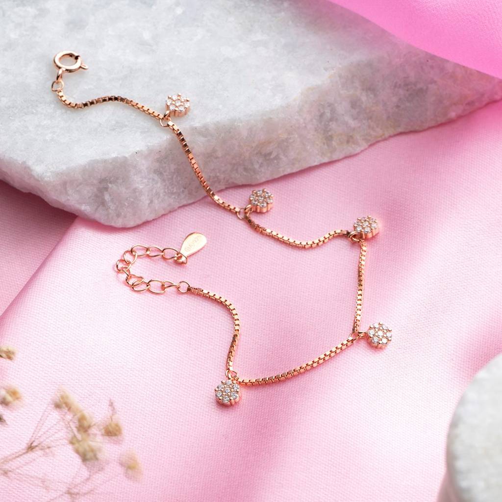 Radiant Rose 925 Sterling Silver Rose Gold-Plated Bracelet With Cubic Zirconia : BR-80242-RG