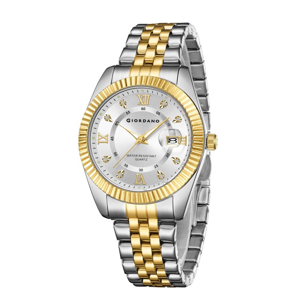 Giordano Analog Watch For Men - Dual-Tone Stainless Steel Strap, Crystal Indices And Fluted Bezel : GZ-50139-55