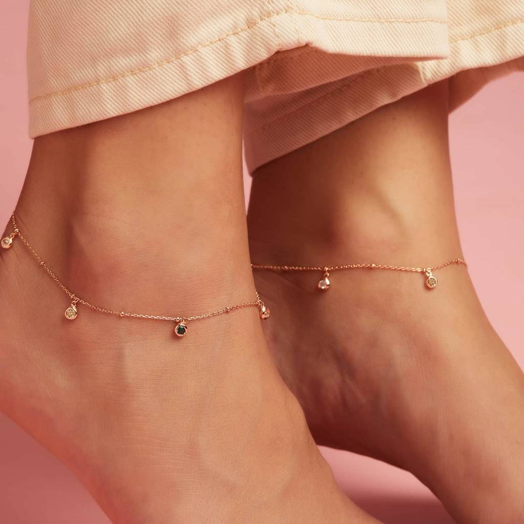 Rose Gold Plated 925 Sterling Silver Charm Anklet : ANK-60098-PAIR