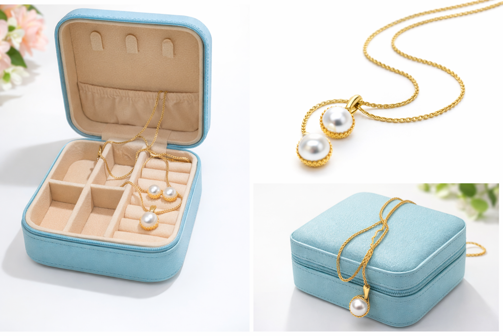 Minimal Pearl Pendant & Earrings With Jewellery Box : STLK8232