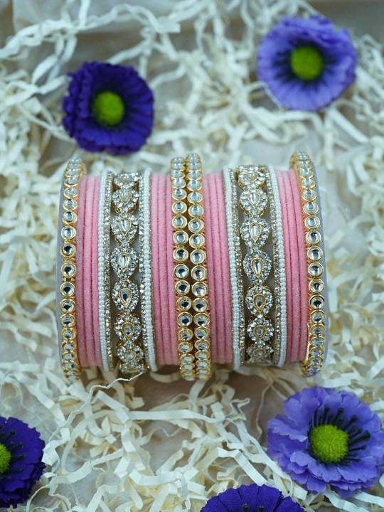 Traditional Velvet Bangles Set For Women : HB-28-24-PEACHPINK