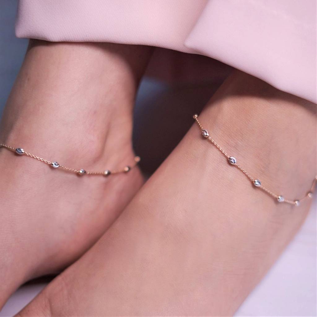 Italian 925 Silver Anklets In Rose Gold : ANK-60050-PAIR