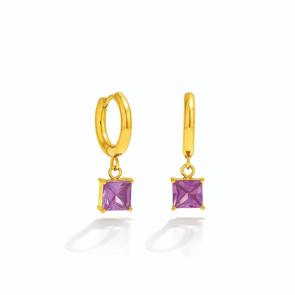 Women Gold-Toned Stone Hoop Drop Earrings : 1007502