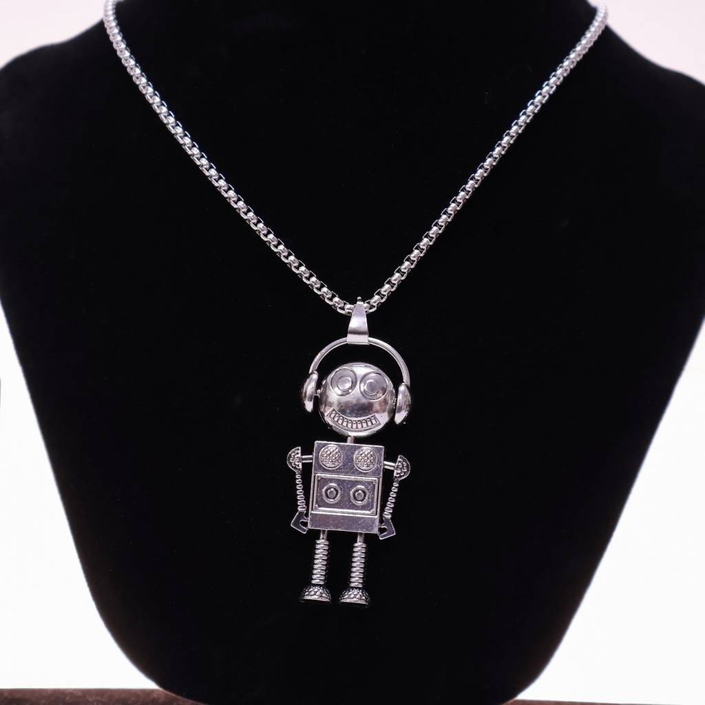 Stylish Robot Pendant Necklace For Men | Stainless Steel Silver Chain | Trendy Fashion Jewelry For Boys & Men | Perf : LJGN001