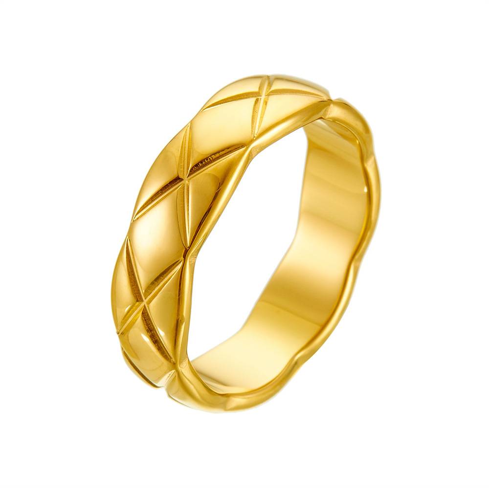 Mens 18K Gold Plated Waterproof Anti-Tarnish Bold Chunky Quilt Design Ring : AFC0125R097W_6_M