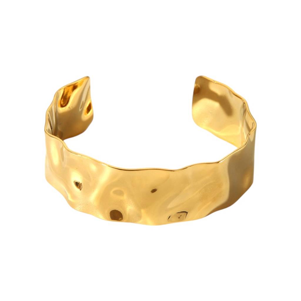 18K Plated Waterproof, Anti-Tarnish Hammered Mini Cuff Bangle Bracelet : AOU0125B20G