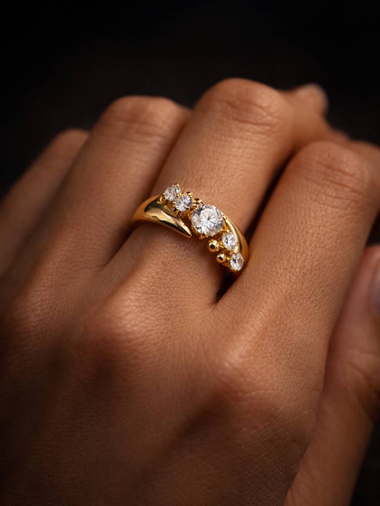 Diagonal Solitaire Cz Ring – 22K Gold Plated Statement Ring : ATR662DSR