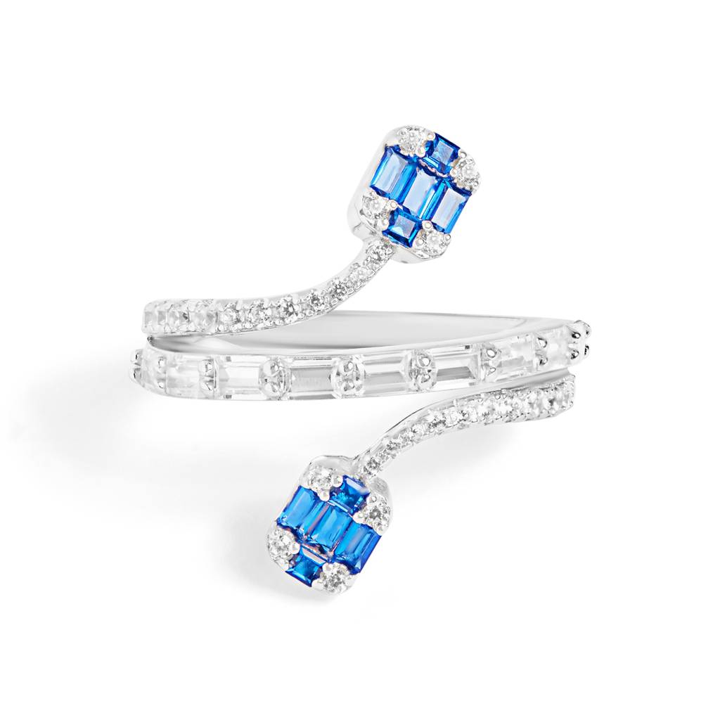 Silver Sapphire And Diamond Spiral Ring : R010-WH-S-11